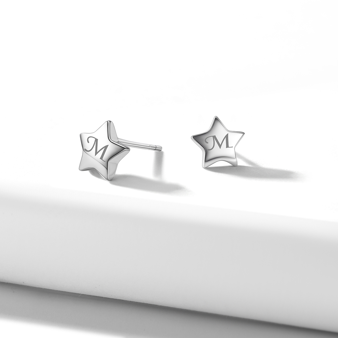 Engraved Star Personalized Hypoallergenic 925 Sterling Silver Stud Earrings for Women
