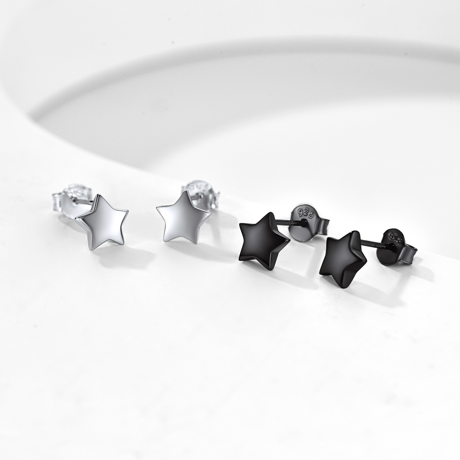 Engraved Star Personalized Hypoallergenic 925 Sterling Silver Stud Earrings for Women