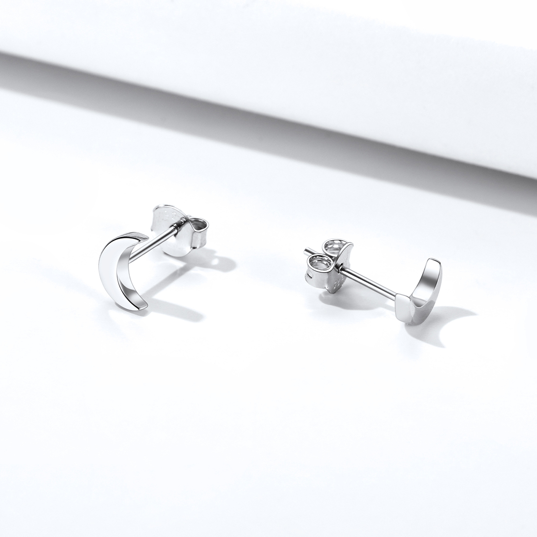 Sterling Silver Hypoallergenic  Moon Stud Earrings silver