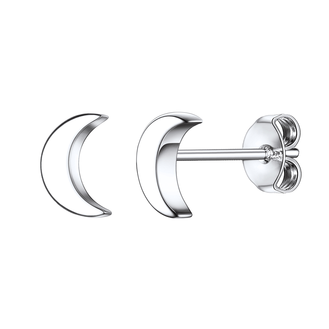 Sterling Silver Hypoallergenic  Moon Stud Earrings silver