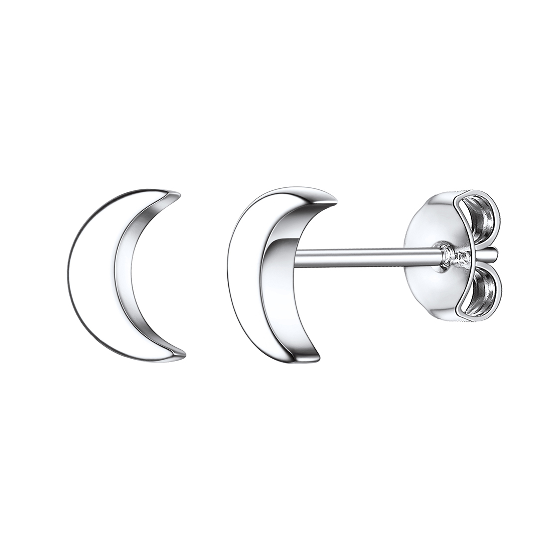 Sterling Silver Hypoallergenic  Moon Stud Earrings silver