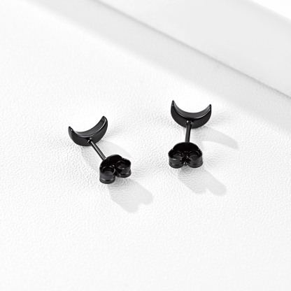 Sterling Silver Hypoallergenic  Moon Stud Earrings black