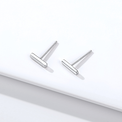 925 Sterling Silver Dainty Simple Bar Stud Earrings For Women DETAIL