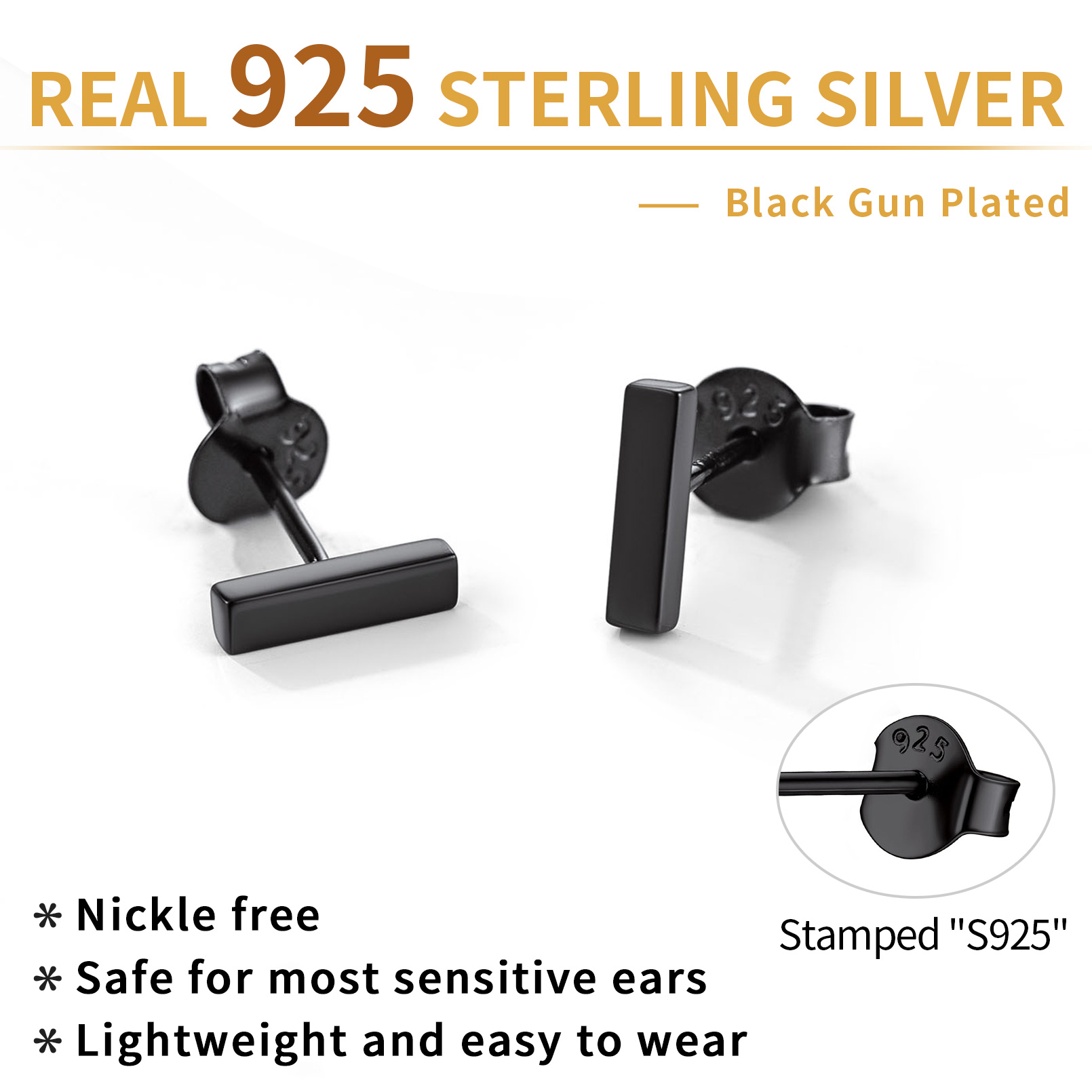 925 Sterling Silver Bar Stud Earrings