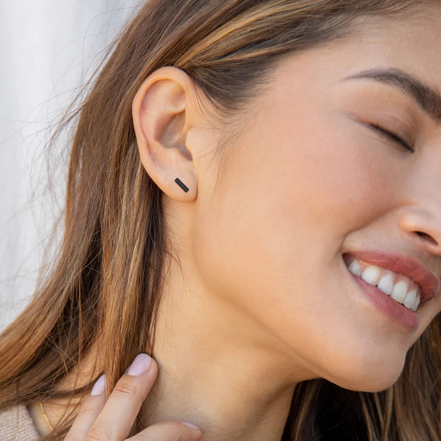 Sterling Silver Dainty Simple Bar Stud Earrings For Women MODEL