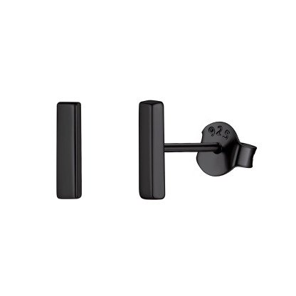 925 Sterling Silver Dainty Simple Bar Stud Earrings For Women BLACK