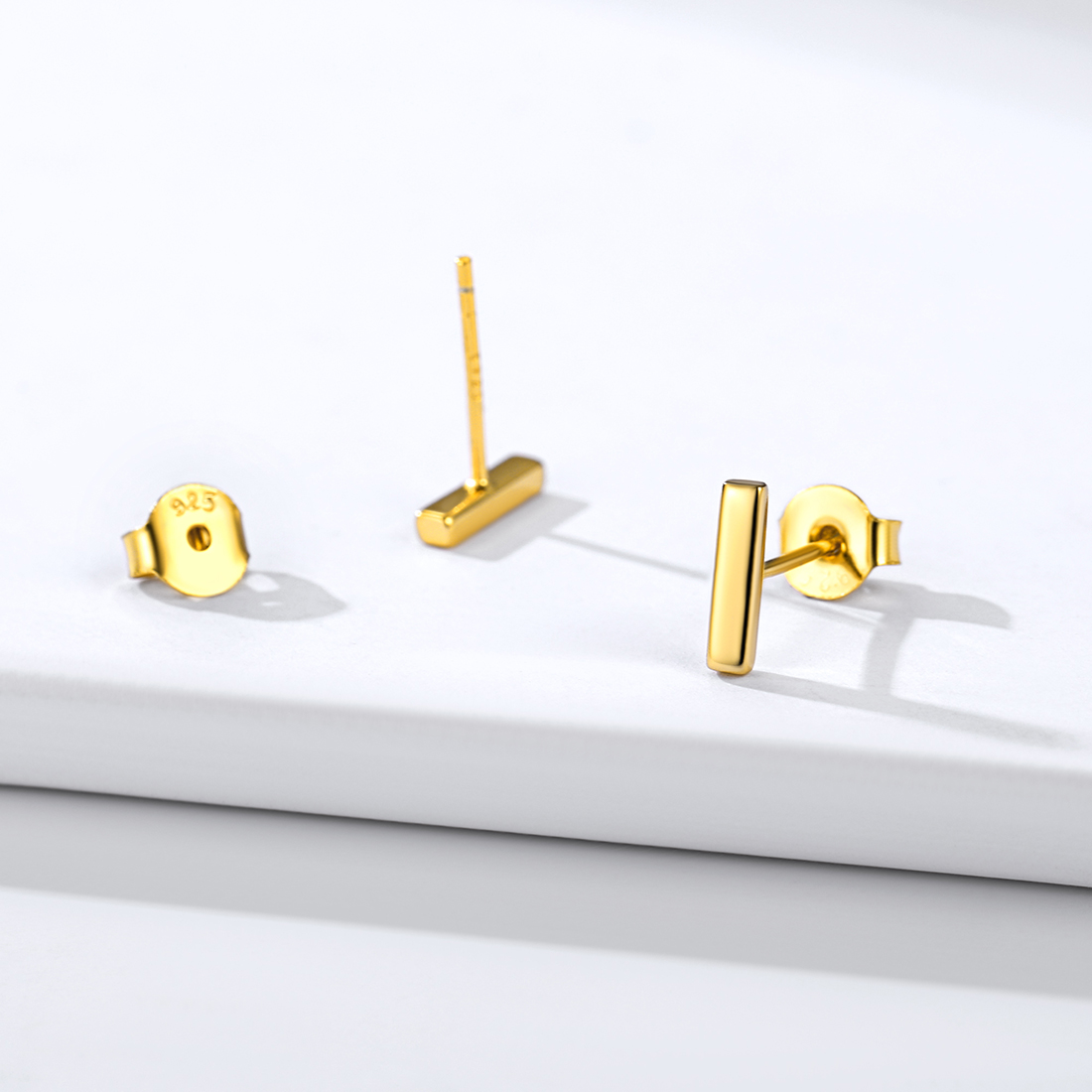 Sterling Silver Dainty Simple Bar Stud Earrings For Women DETAIL