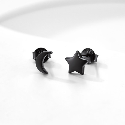925 Sterling Silver Simple Star Moon Stud Earrings For Women DETAIL