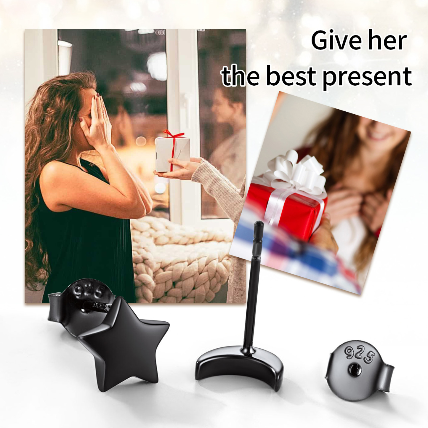 925 Sterling Silver Star Moon Stud Earrings gift 