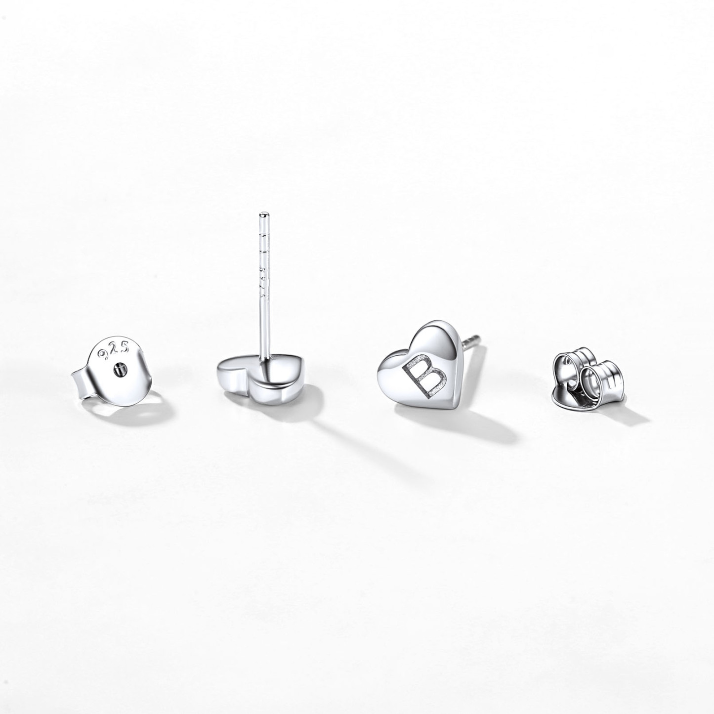 Heart Initial 925 Sterling Silver Stud Earrings for Women 
