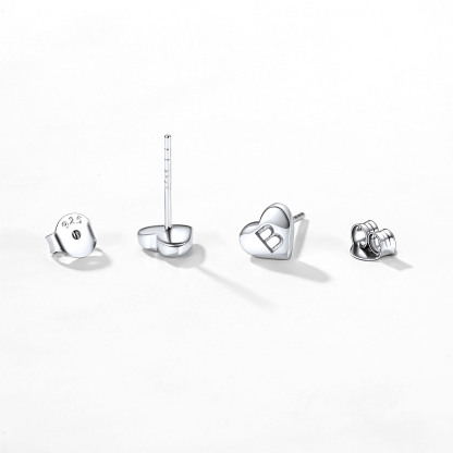 Heart Initial 925 Sterling Silver Stud Earrings for Women 