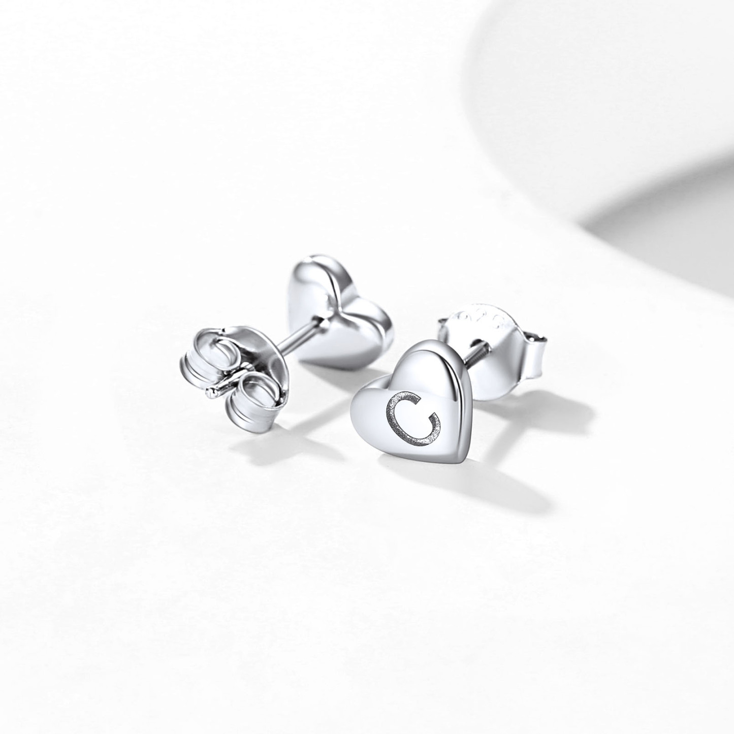 Heart Initial 925 Sterling Silver Stud Earrings for Women 