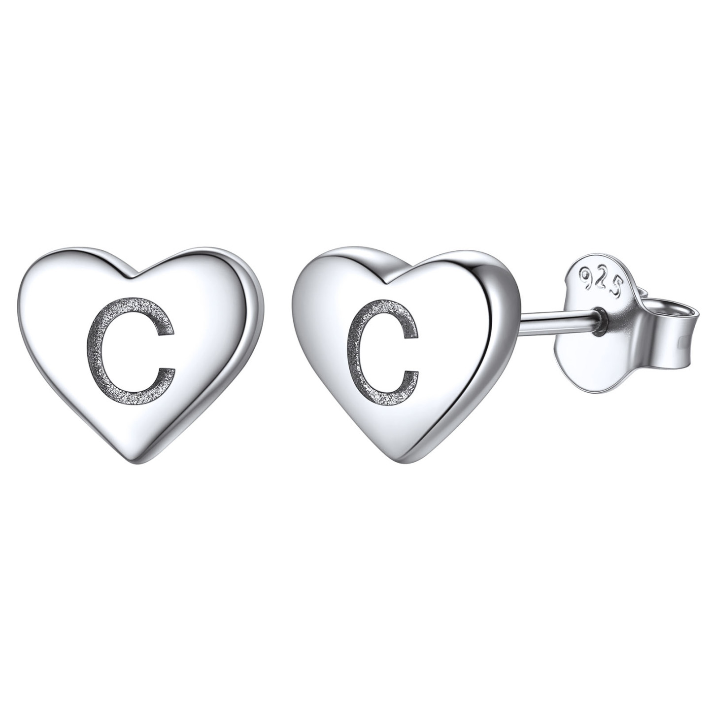 Heart Initial 925 Sterling Silver Stud Earrings for Women 