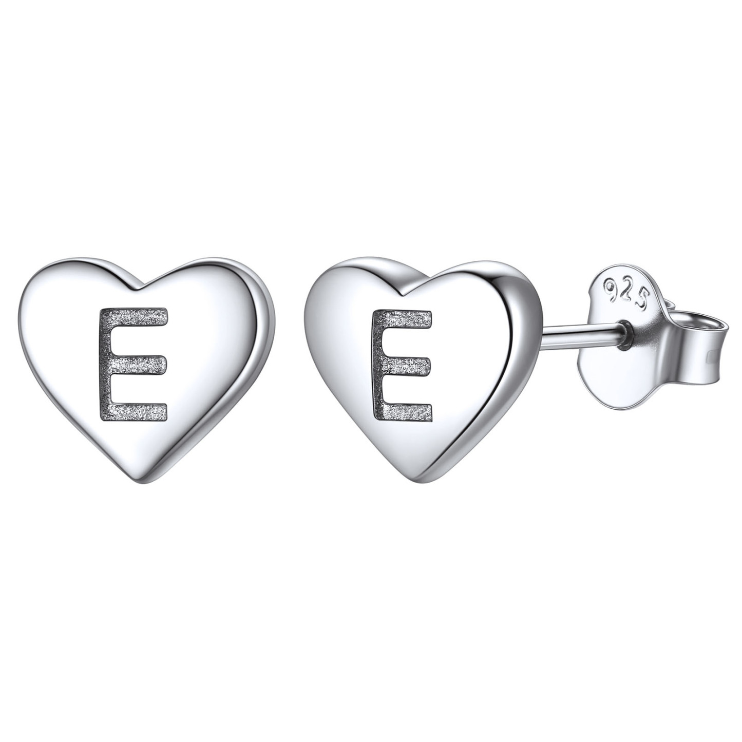 Heart Initial 925 Sterling Silver Stud Earrings for Women 