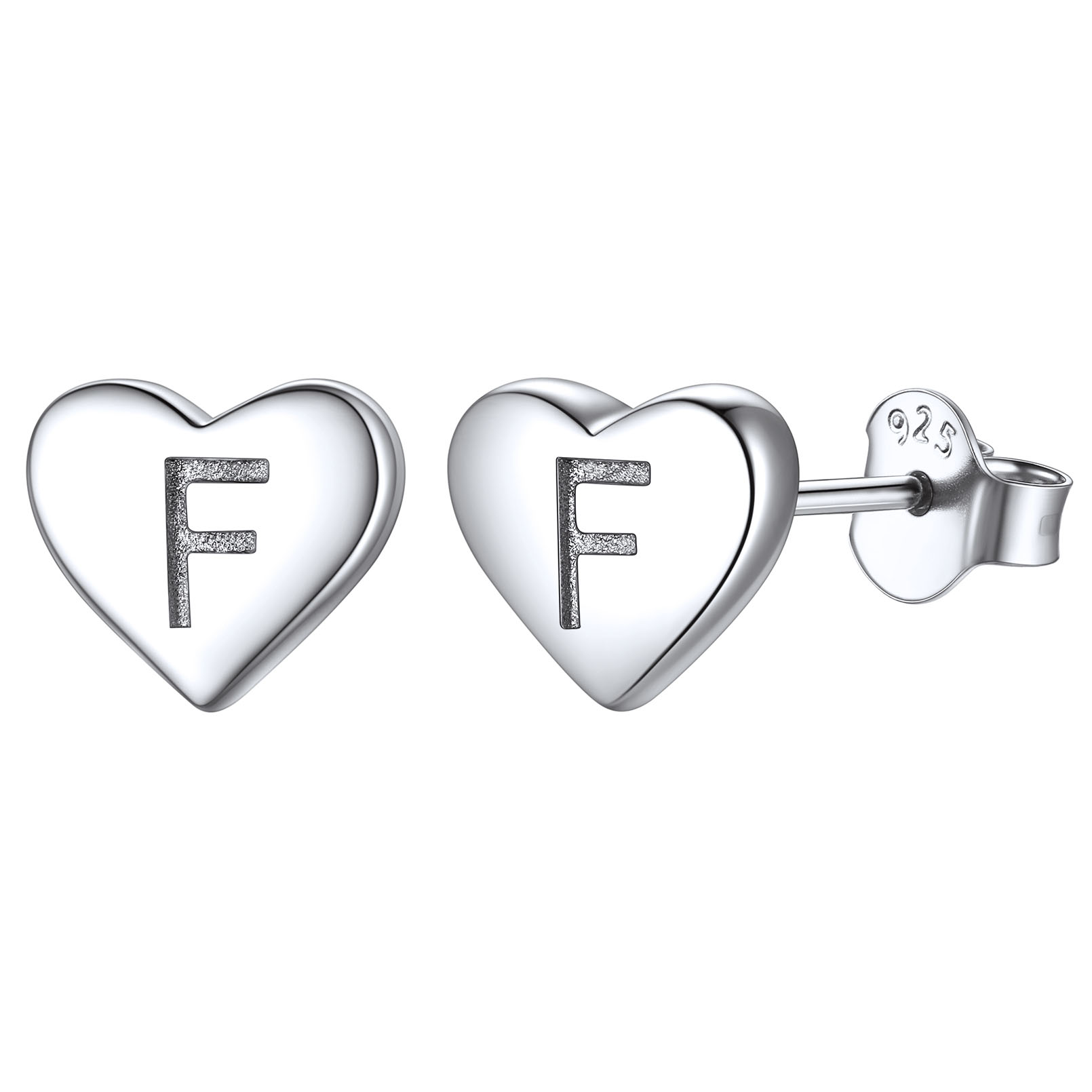 Heart Initial 925 Sterling Silver Stud Earrings for Women 