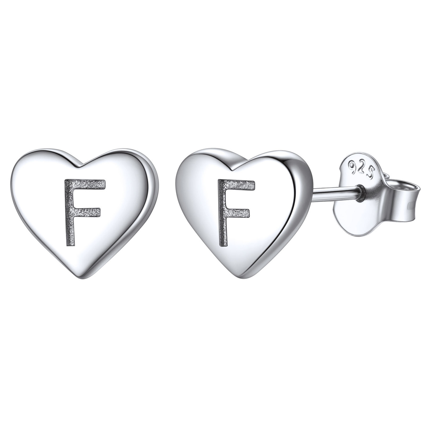 Heart Initial 925 Sterling Silver Stud Earrings for Women 