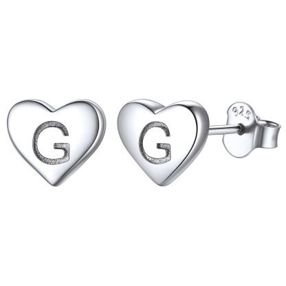 Heart Initial 925 Sterling Silver Stud Earrings for Women 