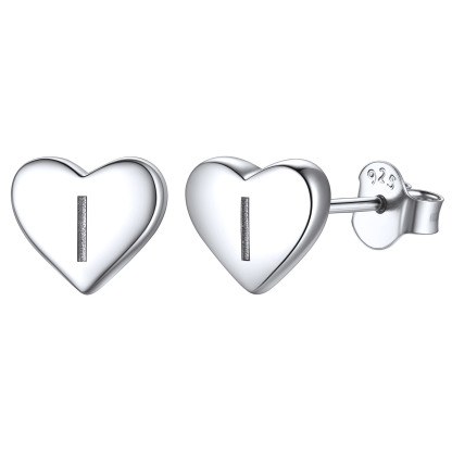 Heart Initial 925 Sterling Silver Stud Earrings for Women 