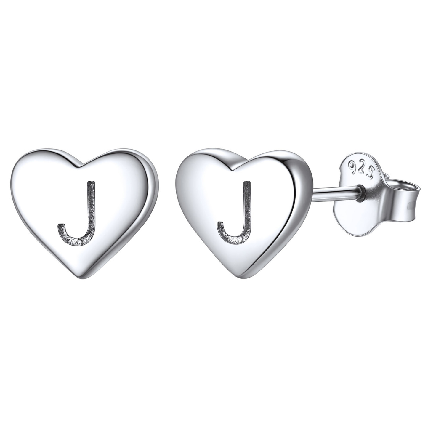 Heart Initial 925 Sterling Silver Stud Earrings for Women 