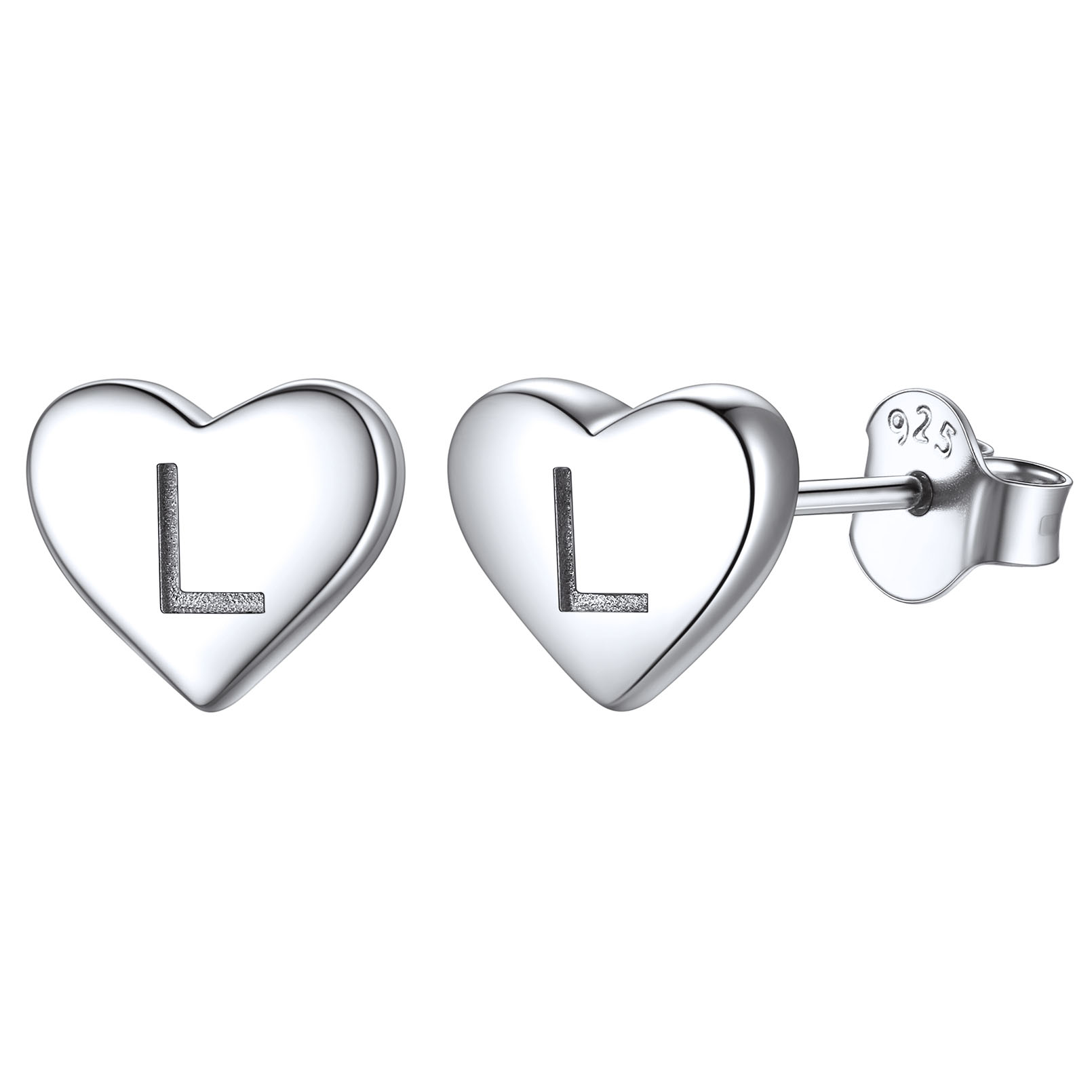 Heart Initial 925 Sterling Silver Stud Earrings for Women 