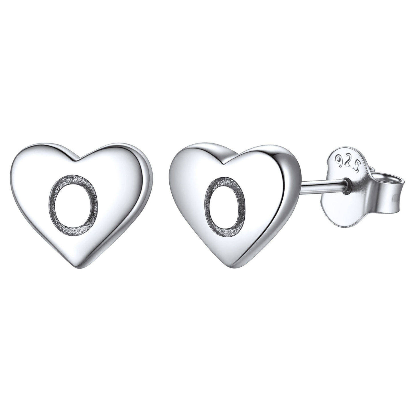 Heart Initial 925 Sterling Silver Stud Earrings for Women 