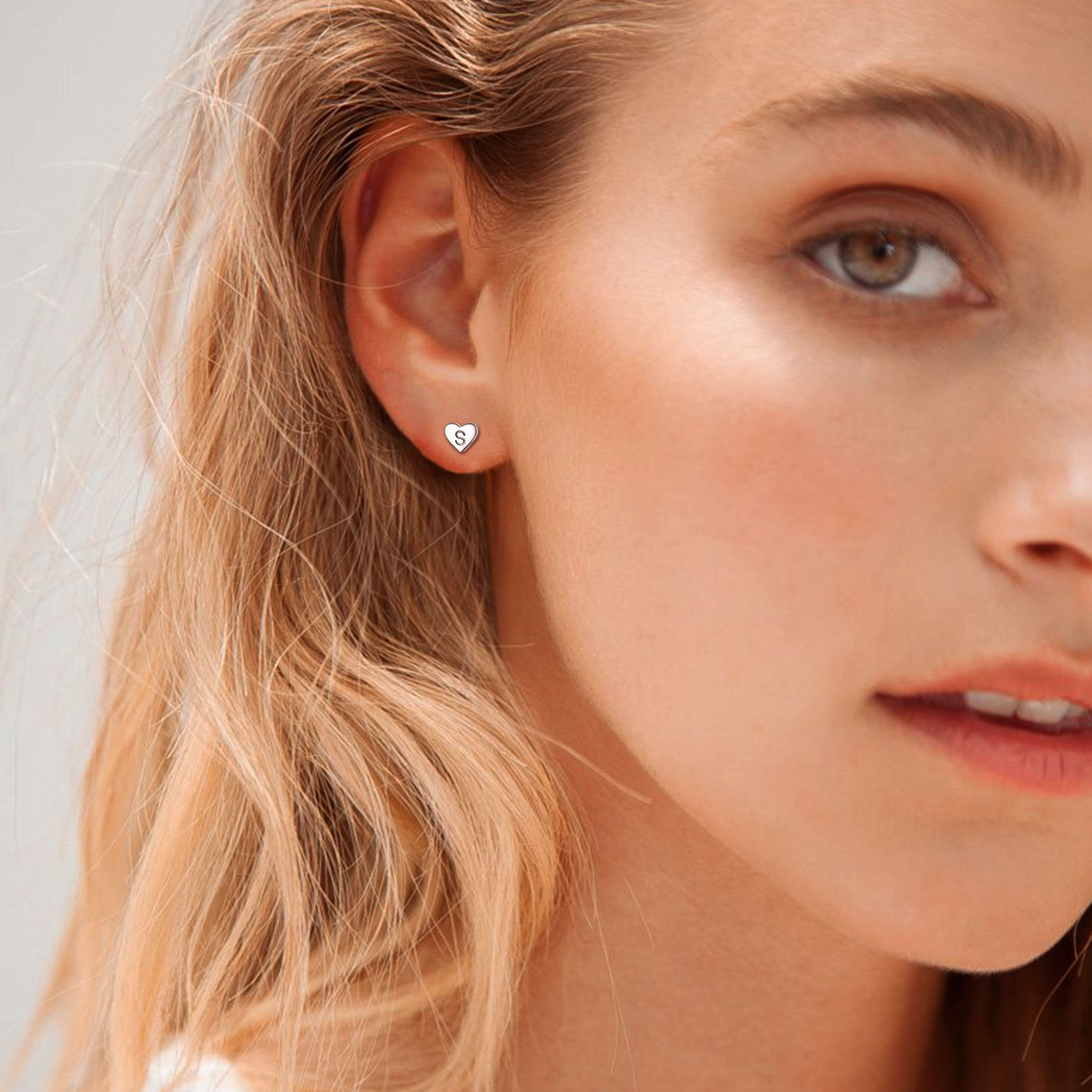 Heart Initial 925 Sterling Silver Stud Earrings for Women model