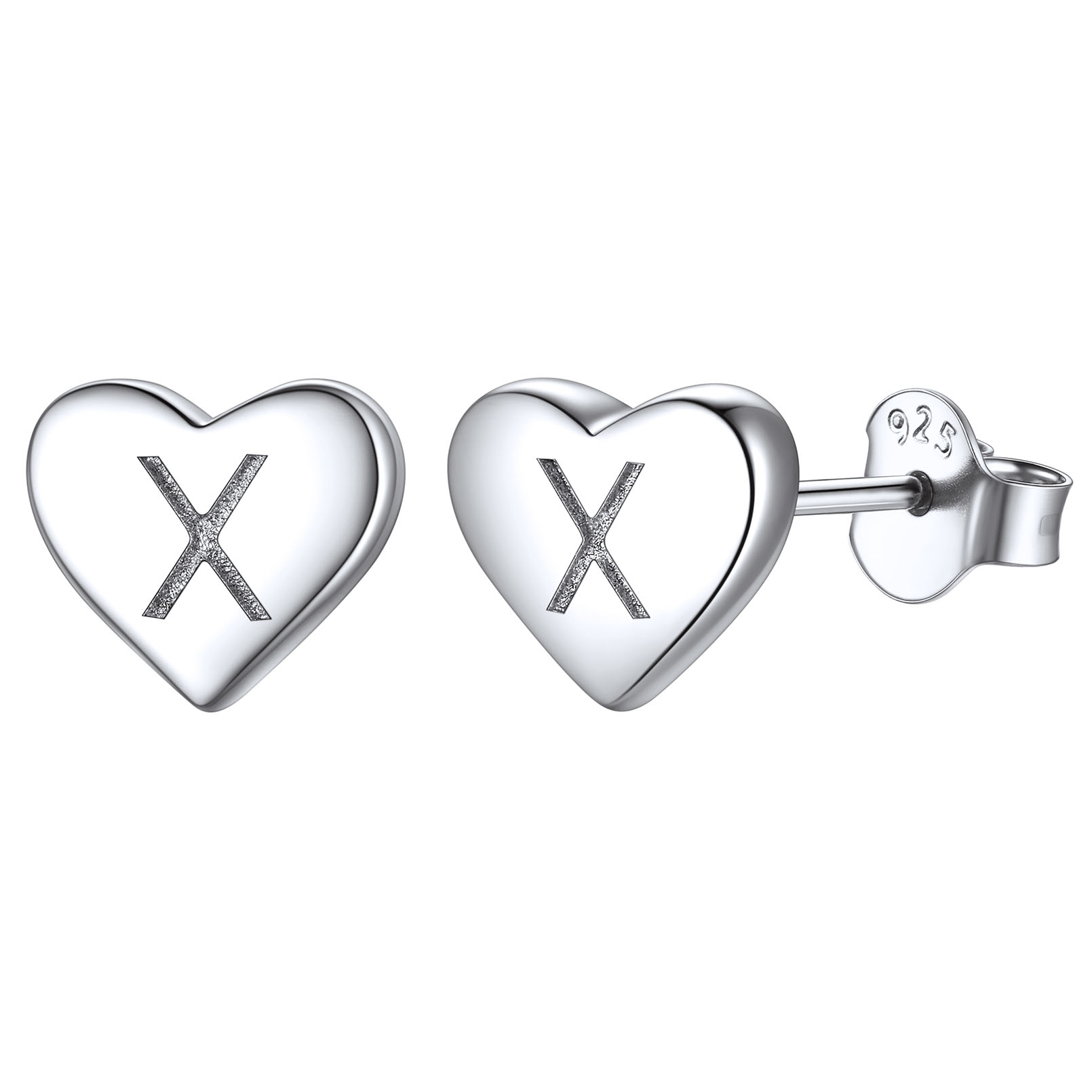 Heart Initial 925 Sterling Silver Stud Earrings for Women 