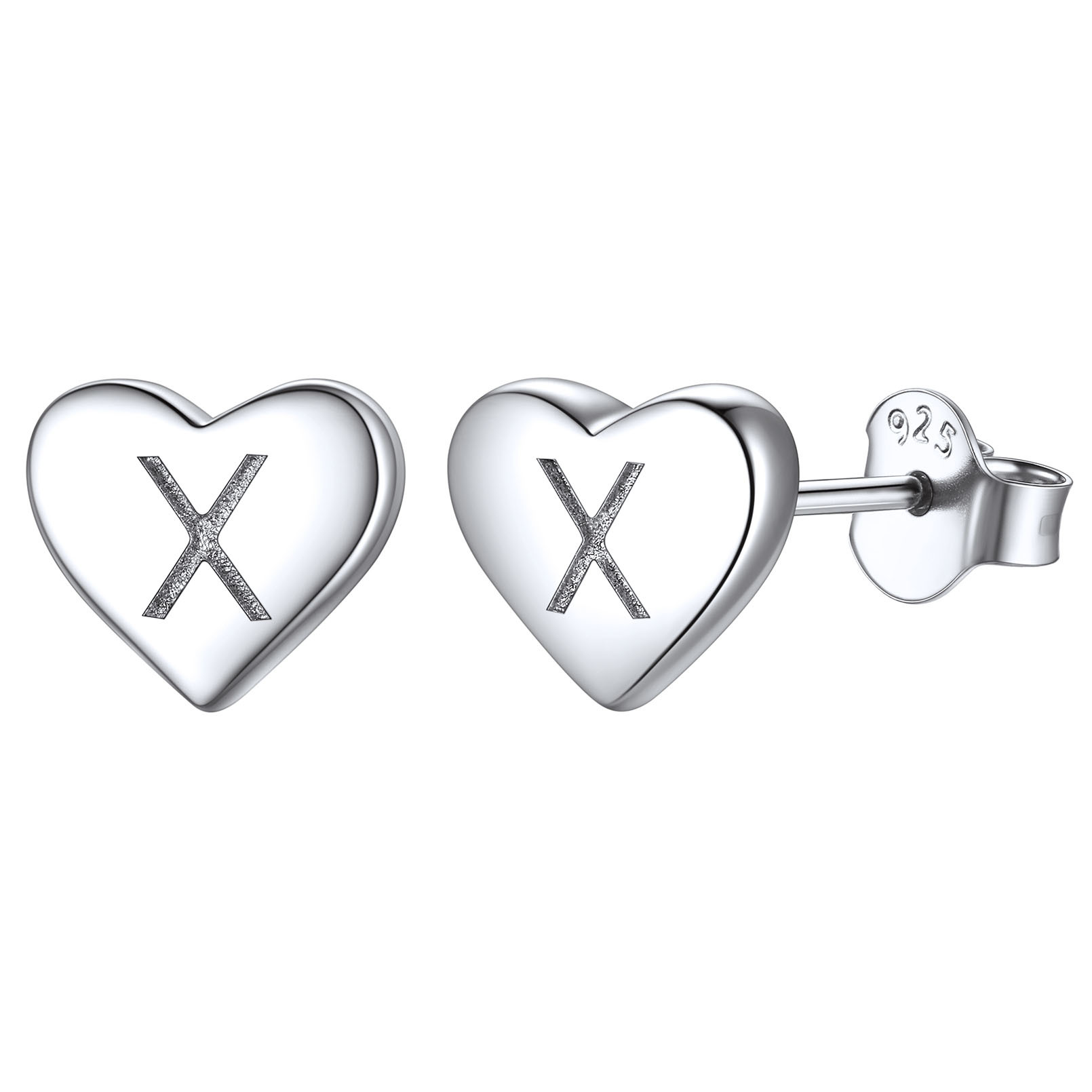 Heart Initial 925 Sterling Silver Stud Earrings for Women 