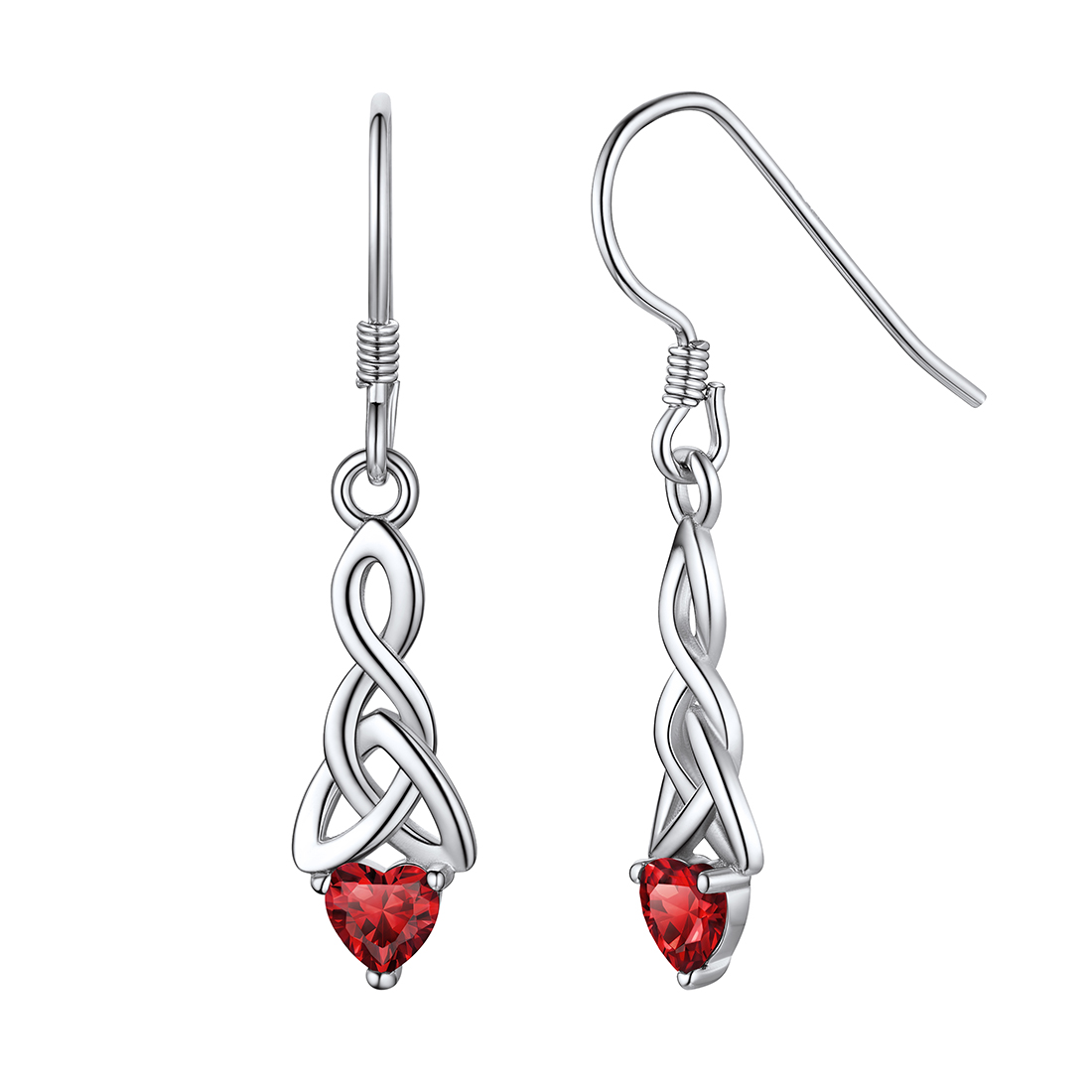 Heart Birthstone 925 Sterling Silver Celtic Knot Dangle Hook Earrings Jan