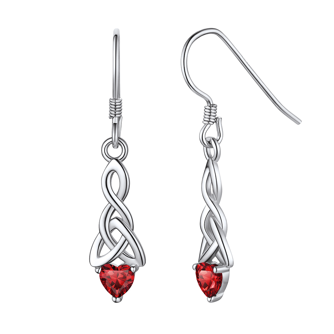 Heart Birthstone 925 Sterling Silver Celtic Knot Dangle Hook Earrings Jan