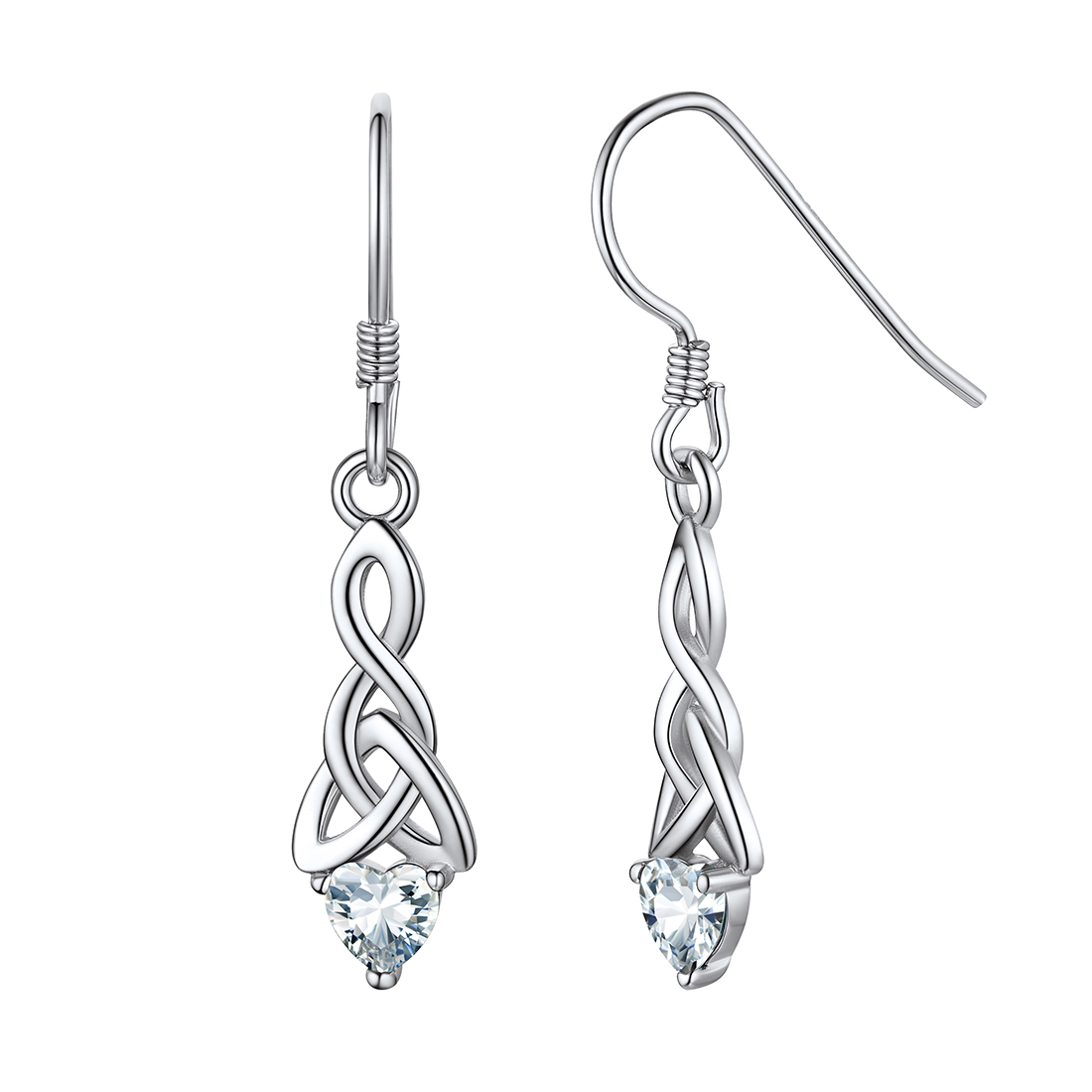 Heart Birthstone 925 Sterling Silver Celtic Knot Dangle Hook Earrings Apr