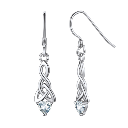 Heart Birthstone 925 Sterling Silver Celtic Knot Dangle Hook Earrings Apr