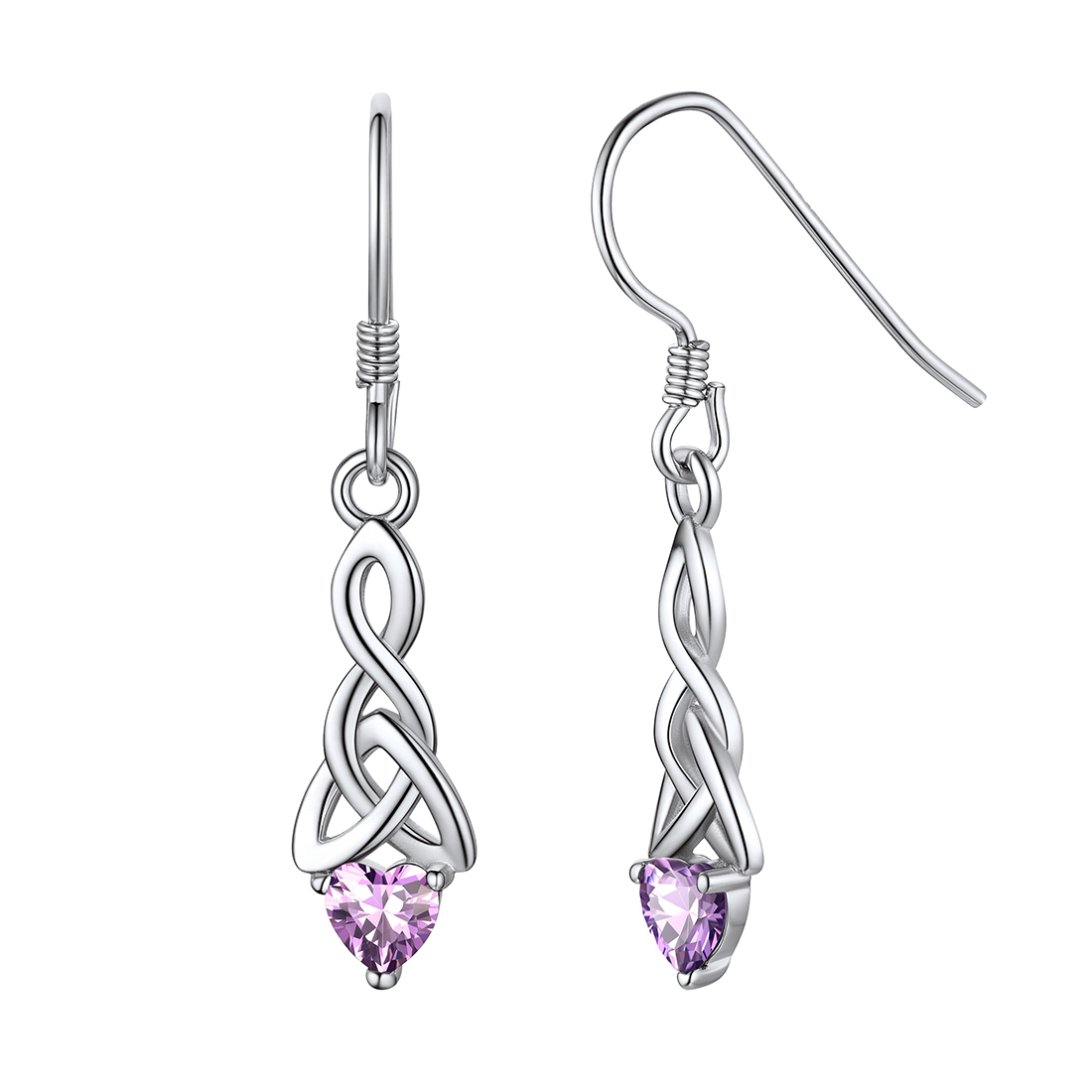 Heart Birthstone 925 Sterling Silver Celtic Knot Dangle Hook Earrings Jun