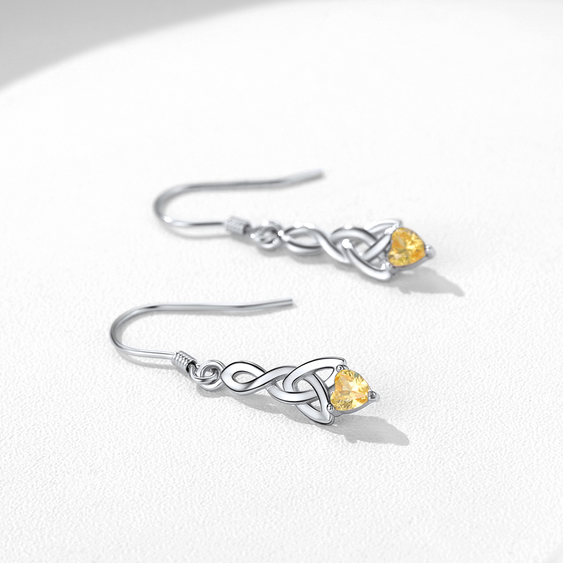Heart Birthstone 925 Sterling Silver Celtic Knot Dangle Hook Earrings detail