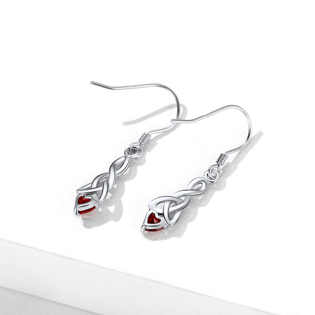 Heart Birthstone  Sterling Silver Celtic Knot Dangle Hook Earrings detail