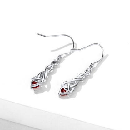 Heart Birthstone  Sterling Silver Celtic Knot Dangle Hook Earrings detail