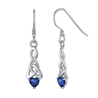 Heart Birthstone 925 Sterling Silver Celtic Knot Dangle Hook Earrings Sep