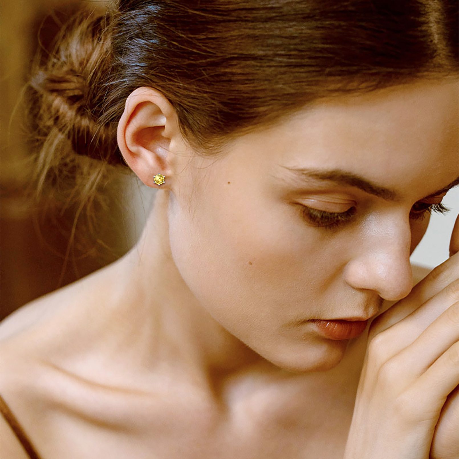 Birthstone Round Cut Stud Earrings for Women model