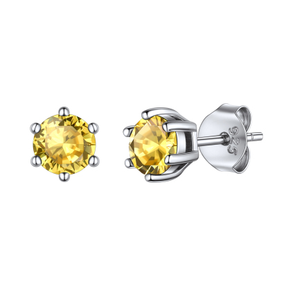 925 Sterling Silver Birthstone Round Cut Stud Earrings for Women Nov