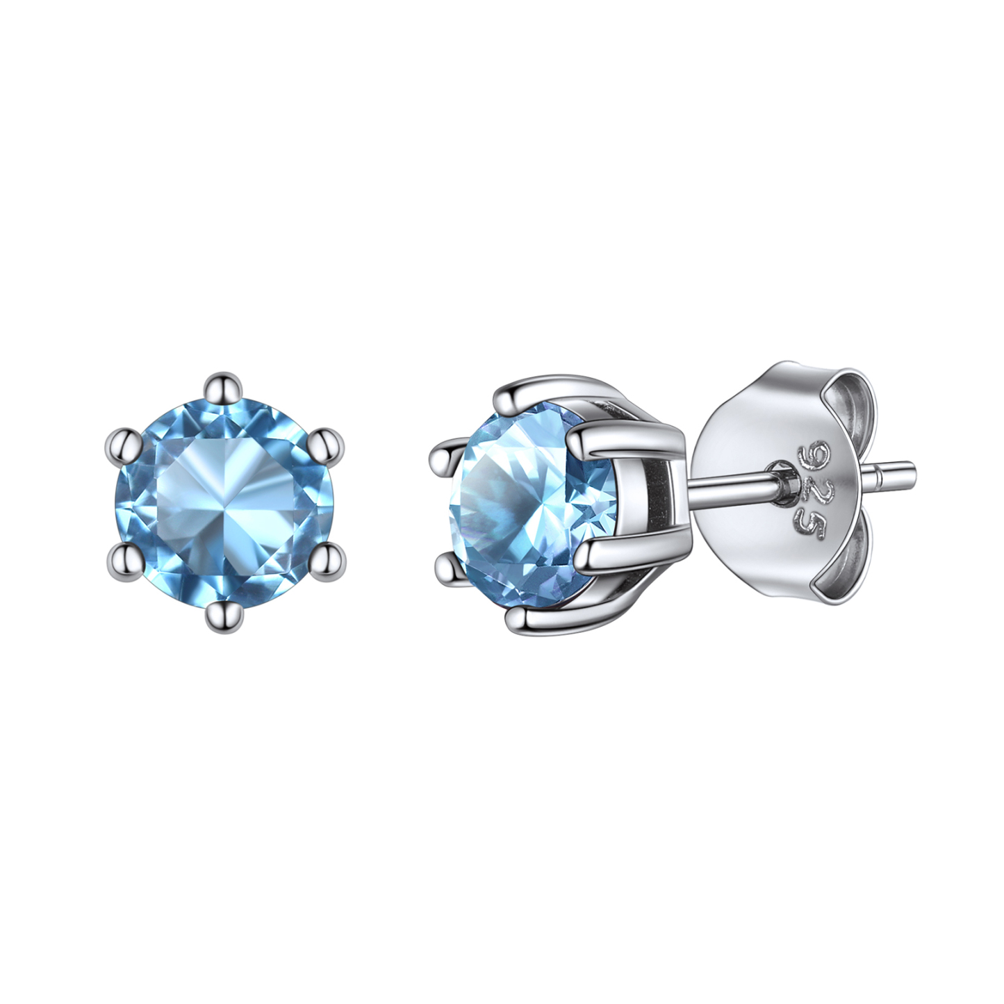 925 Sterling Silver Birthstone Round Cut Stud Earrings for Women Mar