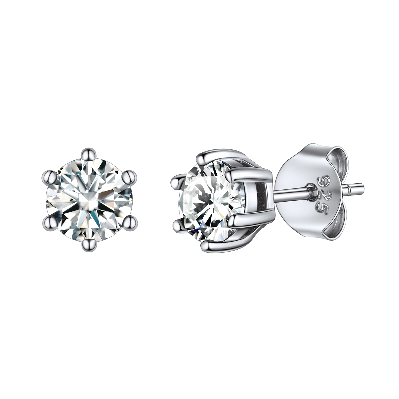 925 Sterling Silver Birthstone Round Cut Stud Earrings for Women Apr