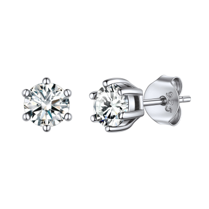 925 Sterling Silver Birthstone Round Cut Stud Earrings for Women Apr