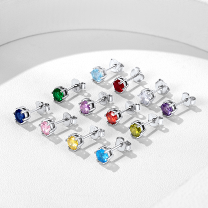925 Sterling Silver Birthstone Round Cut Stud Earrings for Women color