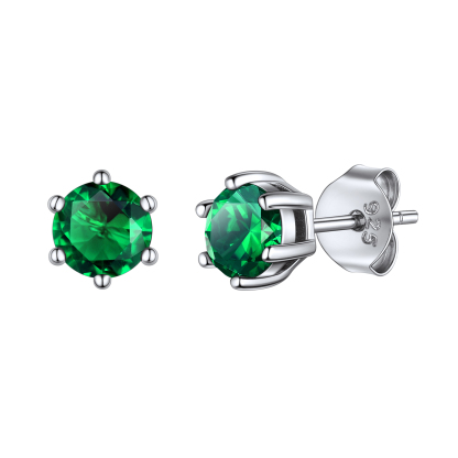 925 Sterling Silver Birthstone Round Cut Stud Earrings for Women May