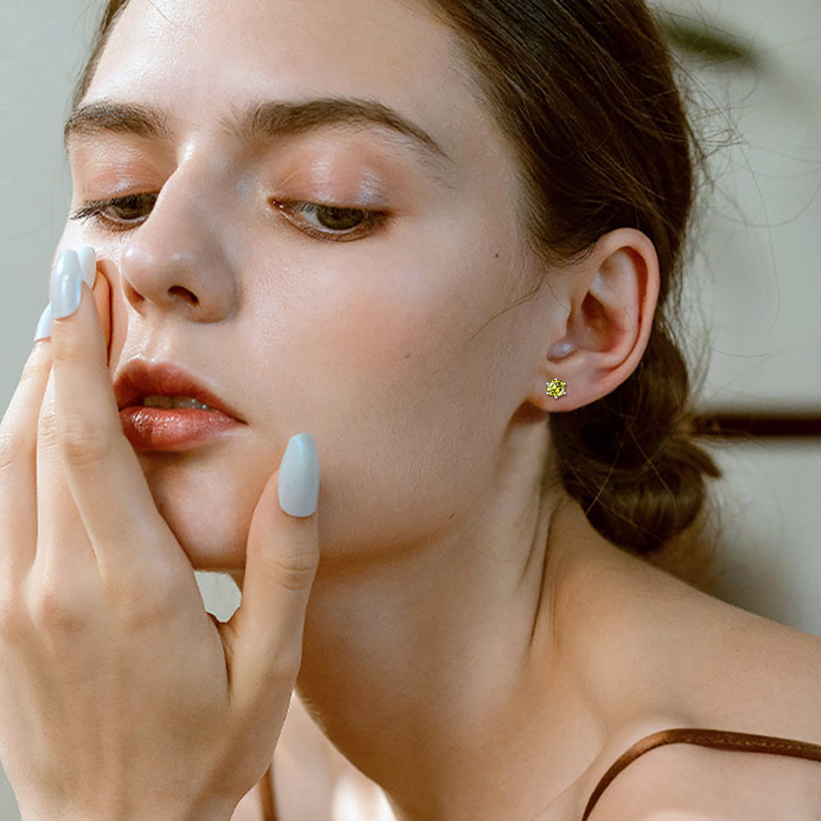 Sterling Silver Birthstone Round Cut Stud Earrings for Women model