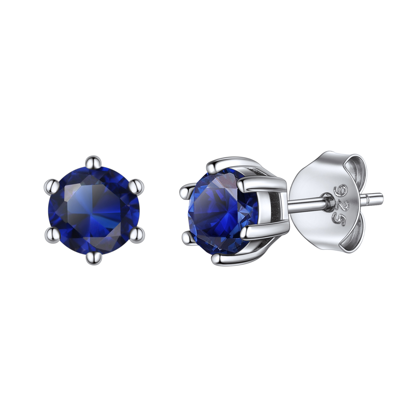 925 Sterling Silver Birthstone Round Cut Stud Earrings for Women Sep