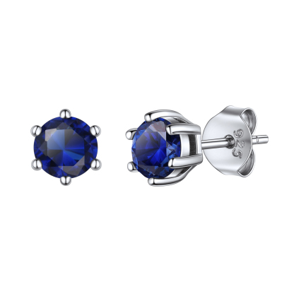 925 Sterling Silver Birthstone Round Cut Stud Earrings for Women Sep