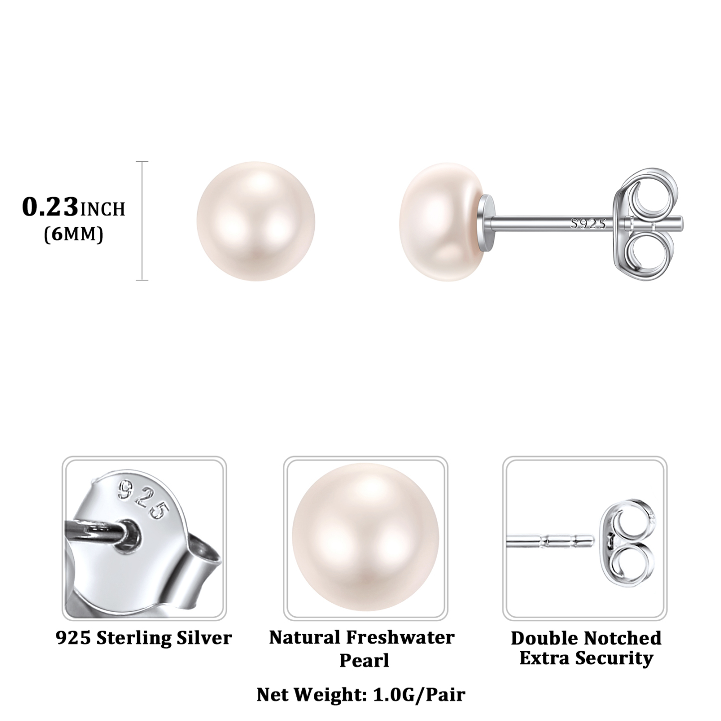 Freshwater Pearls Sterling Silver Studs Earings For Women 