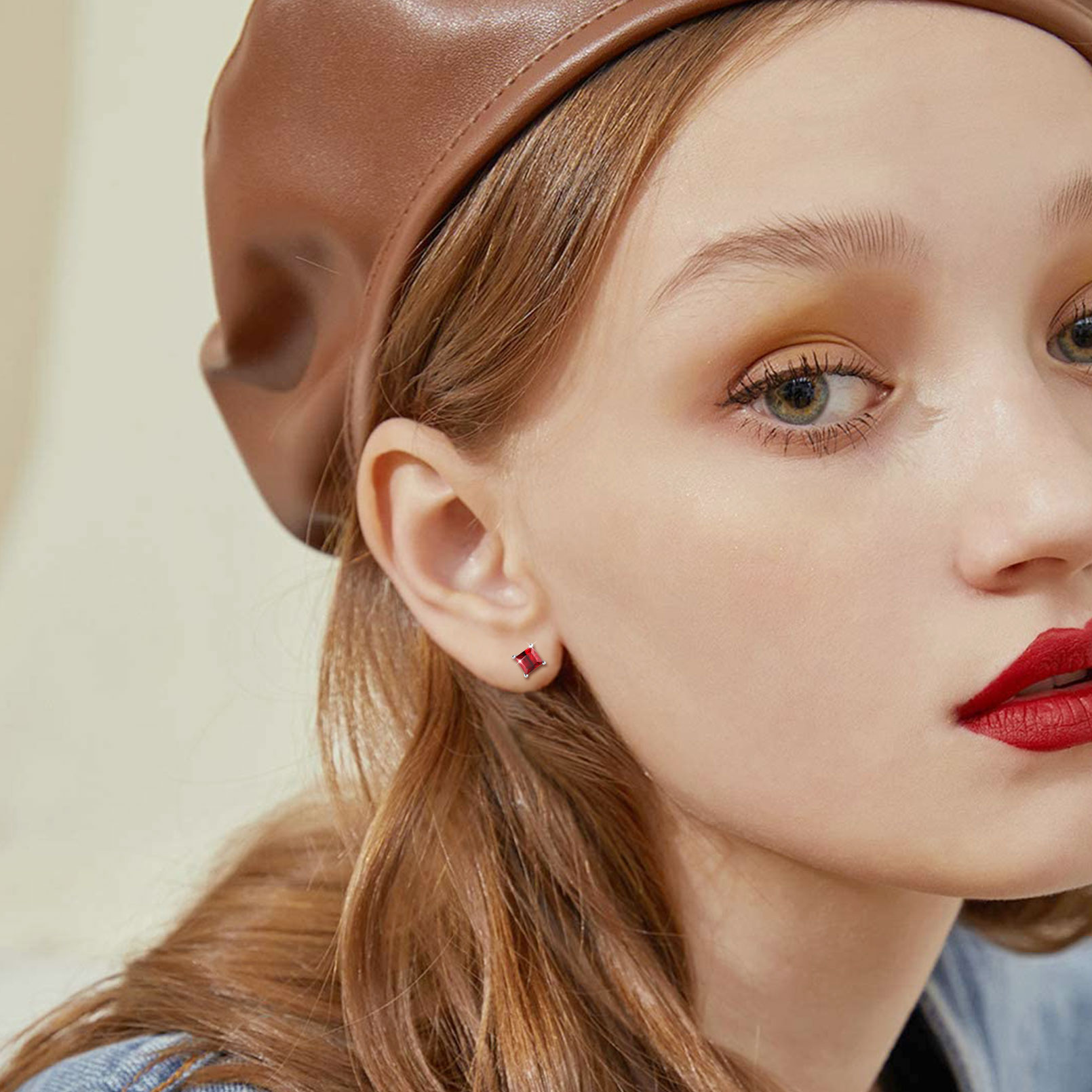 925 Sterling Silver Birthstone Princess Cut Stud Earrings for Women model