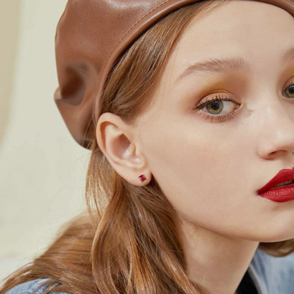 925 Sterling Silver Birthstone Princess Cut Stud Earrings for Women model